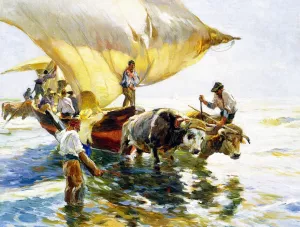 Hauling in the Sardine Boat by Mathias J Alten Oil Painting