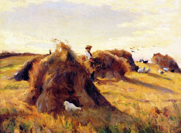 Main Product Photo of Hay Stacks Painting by Mathias J Alten