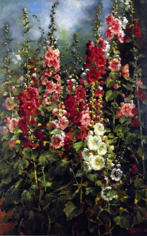 Hollyhocks Oil painting by Mathias J Alten