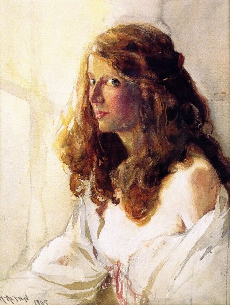 Model with Brown Hair by Mathias J Alten - Hand-Painted Oil Painting Reproduction