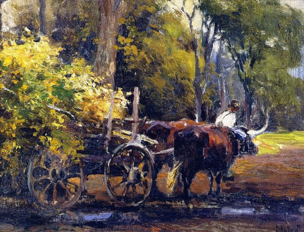 Ox Cart by Mathias J Alten - Hand-Painted Oil Painting Reproduction