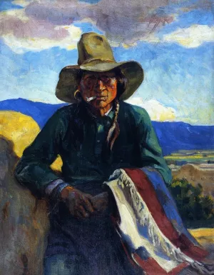 Smoking Apache, Taos, New Mexico by Mathias J Alten Oil Painting