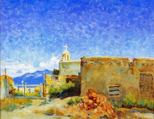 Taos Mission by Mathias J Alten - Hand-Painted Oil Painting Reproduction