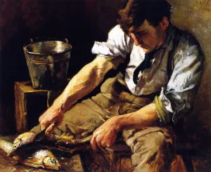 The Fish Scaler by Mathias J Alten - Oil Painting Reproduction