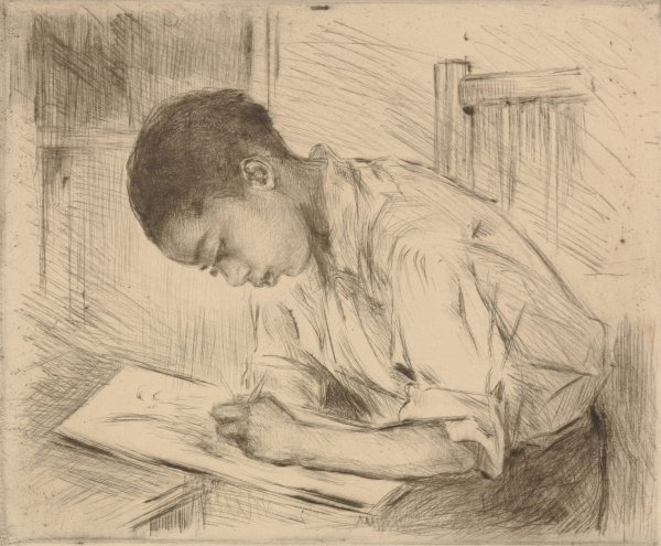 Young Negro Drawing  by Mathilde De Cordoba - Hand-Painted Oil Painting Reproduction