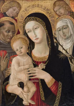 Madonna and Child with St. Catherine of Siena, Saint Anthony of Padua and Angels by Matteo Di Giovanni Oil Painting