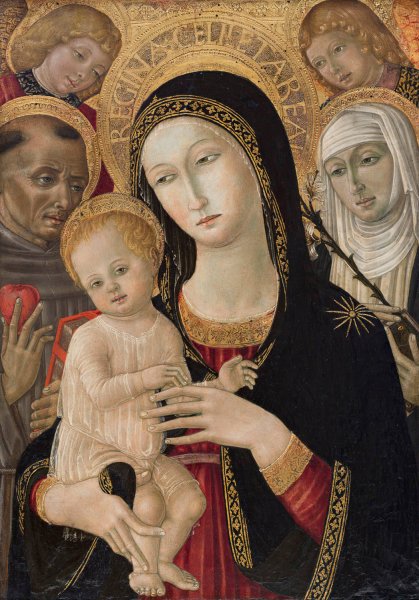 Madonna and Child with St. Catherine of Siena, Saint Anthony of Padua and Angels  by Matteo Di Giovanni - Hand-Painted Oil Painting Reproduction