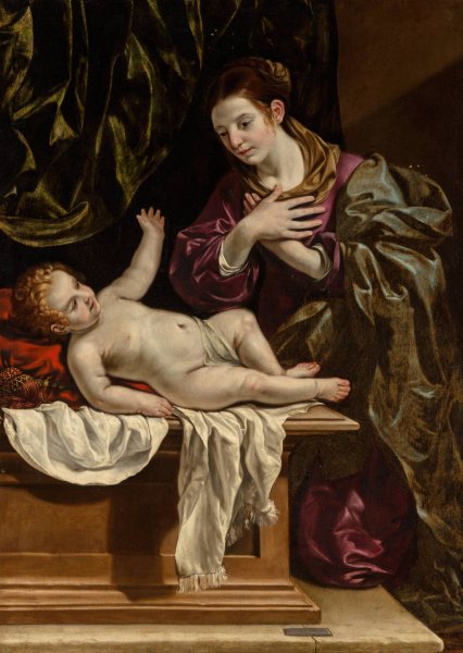 The Virgin Mary adoring the Christ Child  by Matteo Loves - Hand-Painted Oil Painting Reproduction