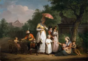 A Noble Family Distributing Alms in a Park by Mattheus Ignatius Van Bree Oil Painting