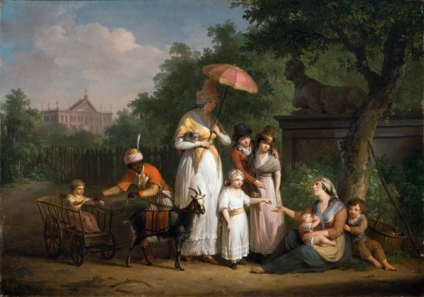 Main Product Photo of A Noble Family Distributing Alms in a Park  Painting by Mattheus Ignatius Van Bree