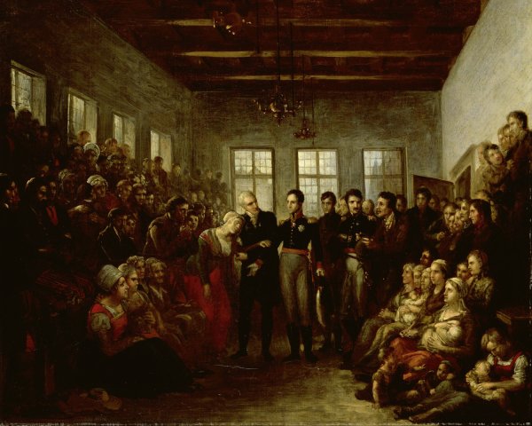 Main Product Photo of The Prince of Orange Visititing Flood Victims at the Almoners Orphanage, Amsterdam, on 14 February 1825  Painting by Mattheus Ignatius Van Bree