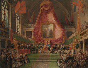 The Solemn Inauguration of University of Ghent by the Prince of Orange in the Throne Room of the Town Hall on 9 October 1817 by Mattheus Ignatius Van Bree Oil Painting