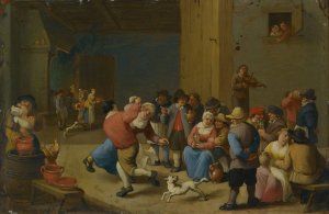 A Tavern Interior With Drinking And Dancing Peasants by Mattheus Van Helmont Oil Painting