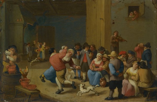Main Product Photo of A Tavern Interior With Drinking And Dancing Peasants Painting by Mattheus Van Helmont