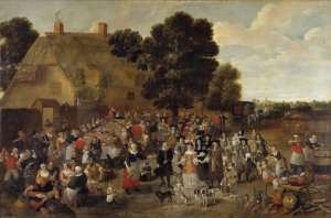 Village Wedding and Open Air Feast by Mattheus Van Helmont Oil Painting