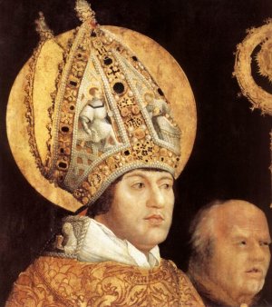 Meeting of St Erasm and St Maurice Detail Oil painting by Matthias Gruenewald