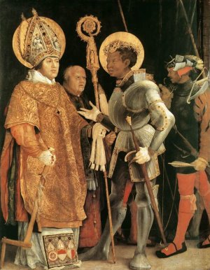 Meeting of St Erasm and St Maurice Oil painting by Matthias Gruenewald