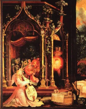 The Isenheimer Altarpiece Detail of Celebrating Angels; Lefthand Portion of Central Panel by Matthias Gruenewald - Oil Painting Reproduction