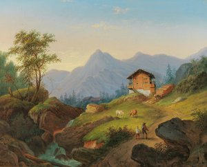Gebirgslandschaft mit Wanderern by Matthias Rudolf Toma Oil Painting