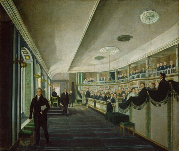 Fra et mote i den gamle Stortingssalen i Christiania Katedralskole  by Matthias Stoltenberg - Hand-Painted Oil Painting Reproduction
