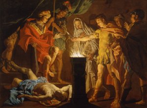 Mucius Scaevola in the presence of Lars Porsenna by Matthias Stom Oil Painting