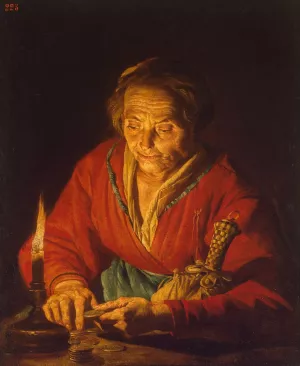 Old Woman with a Candle by Matthias Stom - Oil Painting Reproduction