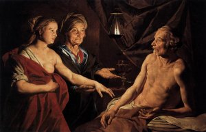 Sarah Leading Hagar to Abraham Oil painting by Matthias Stom