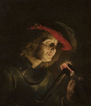 Soldier lighting a candle by Matthias Stom Oil Painting