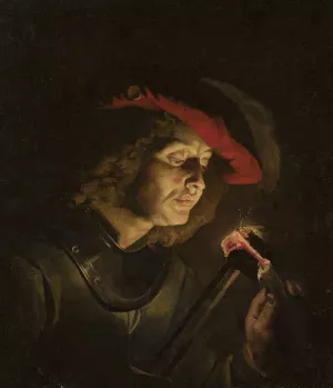Soldier lighting a candle by Matthias Stom Oil Painting