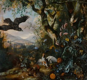 Landscape with drugged Birds in the Flower and Underbrush of the Wood by Matthias Withoos Oil Painting