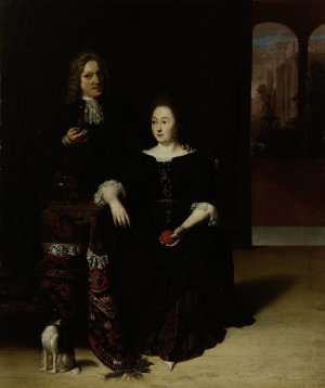 Portrait of a Woman and a Man in an Interior by Matthias Wulfraet Oil Painting