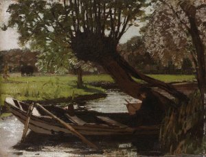 Boat with a Pollard Willow by Matthijs Maris Oil Painting
