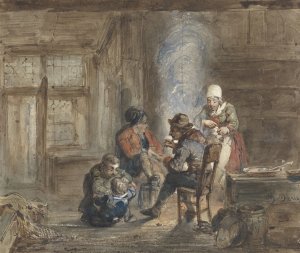 Interieur met een familie rond een haard by Matthijs Maris Oil Painting