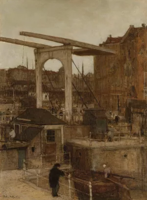 The Nieuwe Haarlemse Sluis at the Singel, known as 'Souvenir d'Amsterdam' by Matthijs Maris Oil Painting
