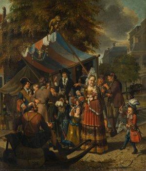 Amsterdams stadstafereel met kwakzalver by Matthijs Naiveu Oil Painting