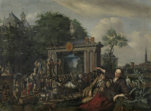 Toneelvoorstelling in de open lucht by Matthijs Naiveu Oil Painting