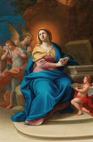 The Madonna with Angels and three nails of the cross by Mattia De Mare Oil Painting
