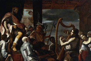 David Playing The Harp Before Saul by Mattia Preti Oil Painting