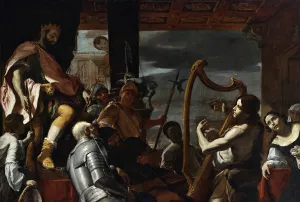 David Playing The Harp Before Saul by Mattia Preti Oil Painting