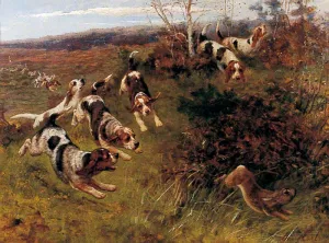 Sussex Pocket Beagles painting by Maud Earl