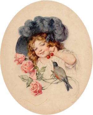 Roses and Cherries by Maud Humphrey Oil Painting
