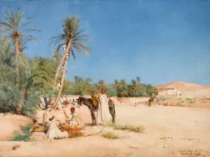 Harvesting dates in Chetma by Maurice Bompard Oil Painting