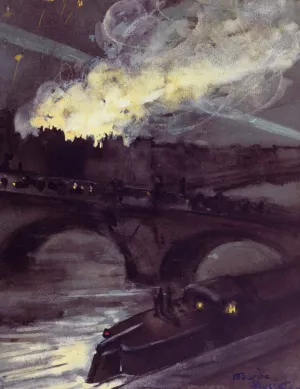 Bombardement de Paris en 1918. incendie rue de Rivoli, 12 avril 1918 Oil painting by Maurice Busset