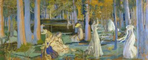 Esquisse pour le 'Jeu de volant'; Le bois sacre by Maurice Denis Oil Painting