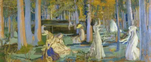 Esquisse pour le 'Jeu de volant'; Le bois sacre by Maurice Denis Oil Painting