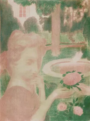 Jonge vrouw krijgt bloemenboeket in een tuin by Maurice Denis Oil Painting