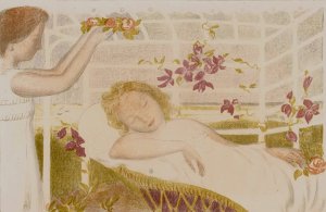 Slapend meisje krijgt bloemenkrans by Maurice Denis Oil Painting