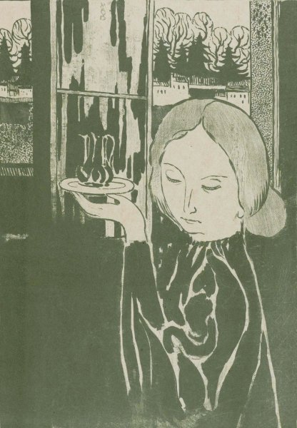 Vrouw met waterkan op dienblad  by Maurice Denis - Hand-Painted Oil Painting Reproduction