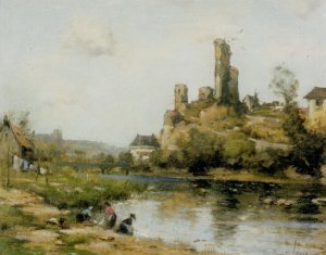 Lavandieres au Bord de la Riviere by Maurice Levis Oil Painting