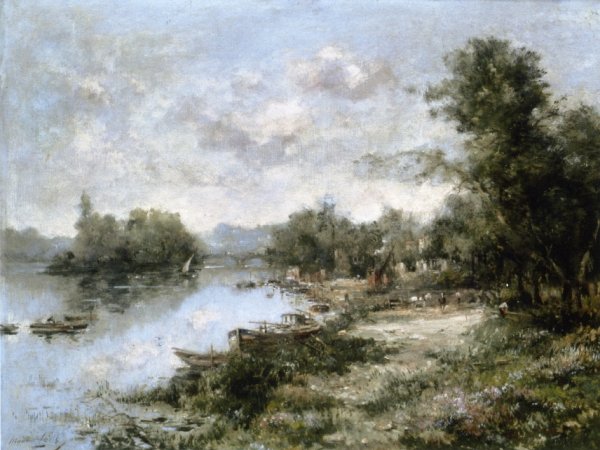 The Seine at Courevoie by Maurice Levis - Hand-Painted Oil Painting Reproduction